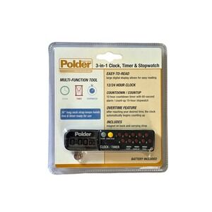 Polder 3-in-1 Digital Clock Timer Stopwatch Magnetic Black 898-95 New Multitool